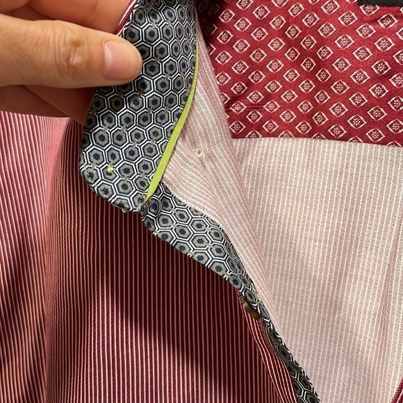 Ted baker mens red striped button down long sleeved collared shirt - Picture 6 of 14